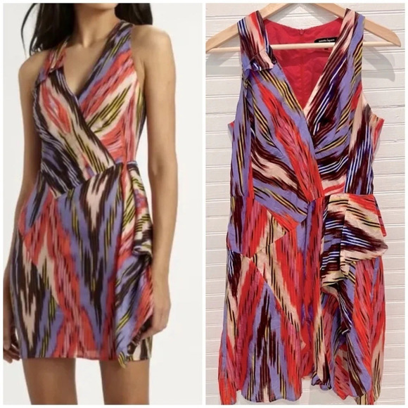 Nanette Lepore Go Getter Sleeveless V Neck Silk Dress Short Multicolor Size 4 - Picture 12 of 12